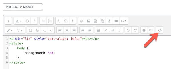 Moodle-Text-Block-Add-CSS Styles via code editor