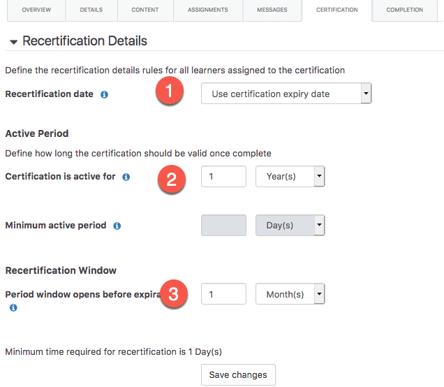 Certification showing the Recertification details screen.