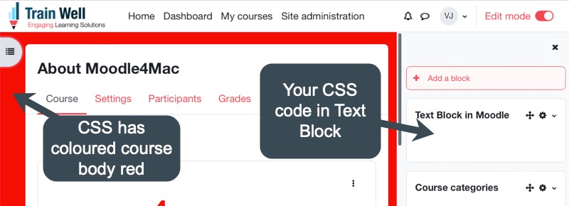 The CSS styles you applied take effect and get applied on the particular course.